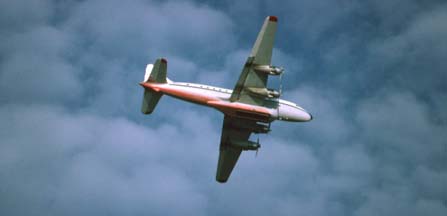DC-4 #160 flies directly overhead on its way back to the Santa Barbara airport