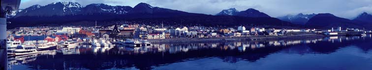 Panoramic view of the harbor at Ushuaia, Argentina 