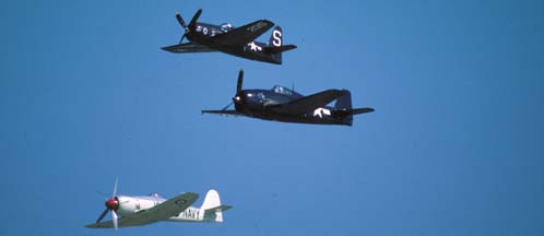 Hawker Sea Fury Mk2 N260X, 
Grumman F8F-2 Bearcat N7825C, and Grumman F6F-5 Hellcat 
N1978Z