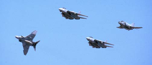 Grumman F-14D Tomcats, VX-30 #201 and #210, McDonnell-Douglas QF-4S+ Phantom IIs, 
155749, VX-30 #124 and 153832, VX-30 #126