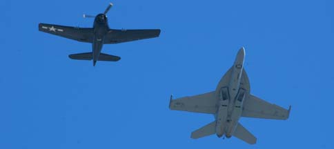 F/A-18F Super Hornet, VFA-103 #320 and F6F-5 Hellcat, N1078Z, Minsi III