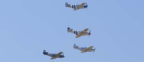 North American A-36A Apache NL251A, P-51A-10NA Mustang NX4235Y Mrs Virginia, P-51C Mustang N51PR Princess Elizabeth. and P-51D Mustang NL5441V Spam Can