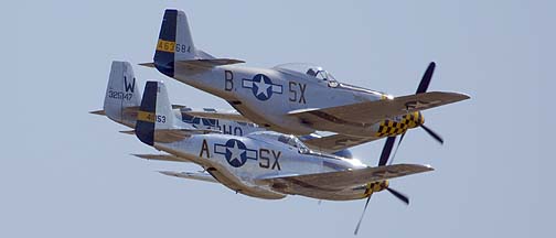 North American P-51C Mustang N51PR Princess Elizabeth, P-51D Mustang NL7TF Double Trouble Two, and P-51D Mustang NL451TB Kimberly Kaye