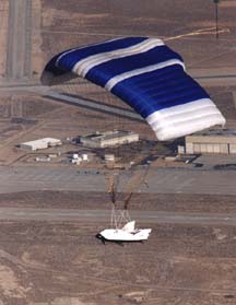The parafoil of the X-38 has deployed during its second free flight on February 6, 1999