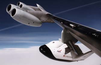 X-38 Crew Return Vehicle, V-131 aloft on a captive carry mission on November 19, 1997