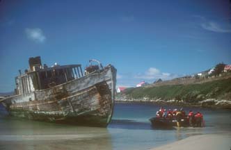 Minesweeper wreck in harbor at New Island 