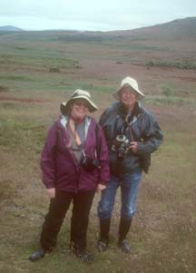 Dad and Debbie hiking on Carcass Island