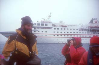 Heinrich piloting the Zodiac at Cape Wild 