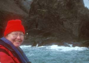 Debbie in the Zodiac at Cape Lookout 