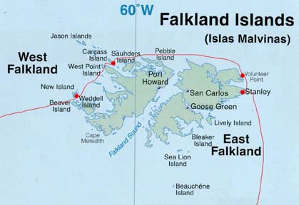 Map of the Falkland Islands