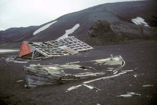 Derelict waterboat at Whalers Bay, Deception Island