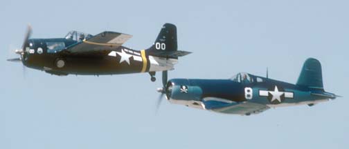 General Motors manufactured FM-2 Wildcat, N5833 and Goodyear manufactured FG-1D Corsair, N11Y